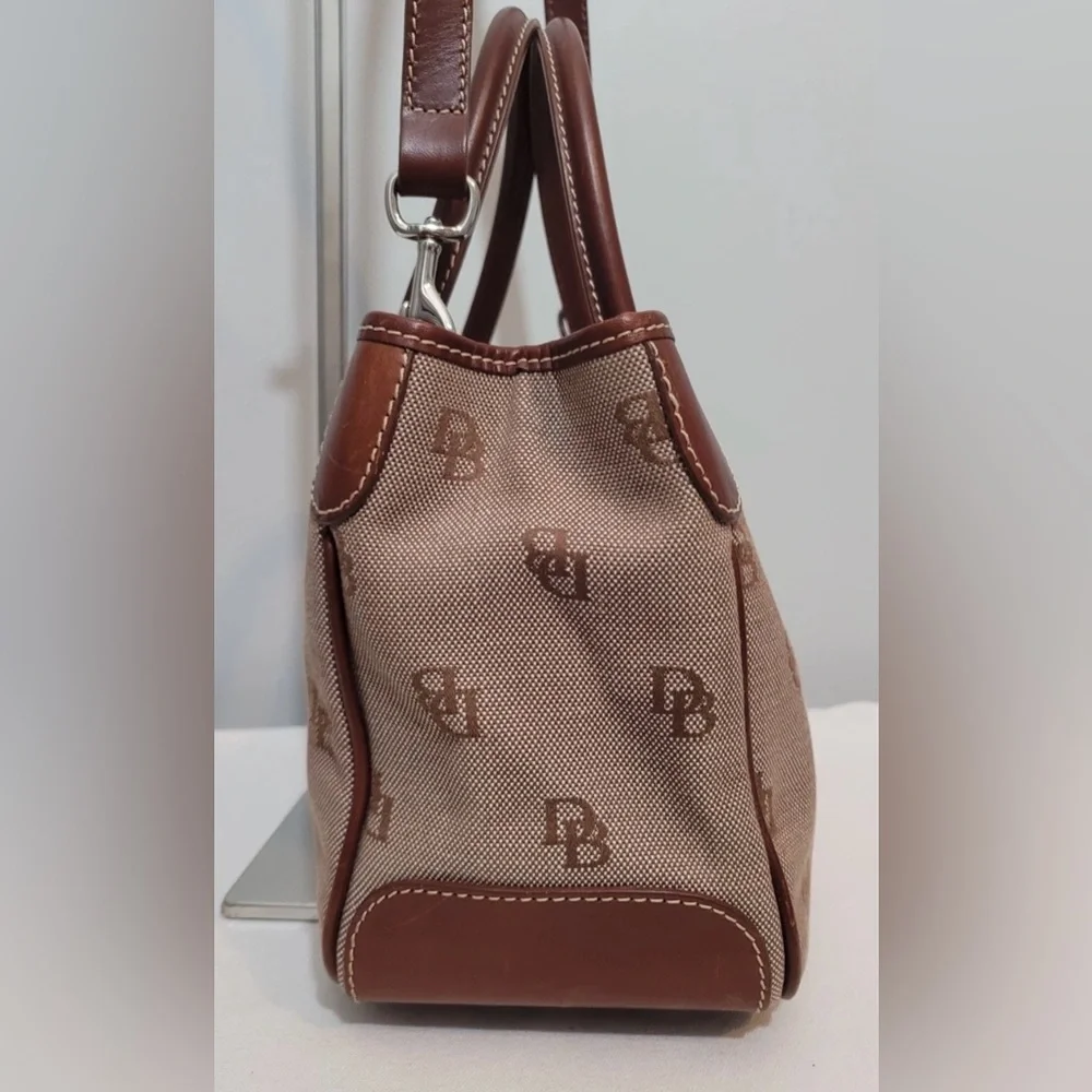 Dooney & Bourke Signature Canvas Satchel Brown Tan Leather Trim J8961605